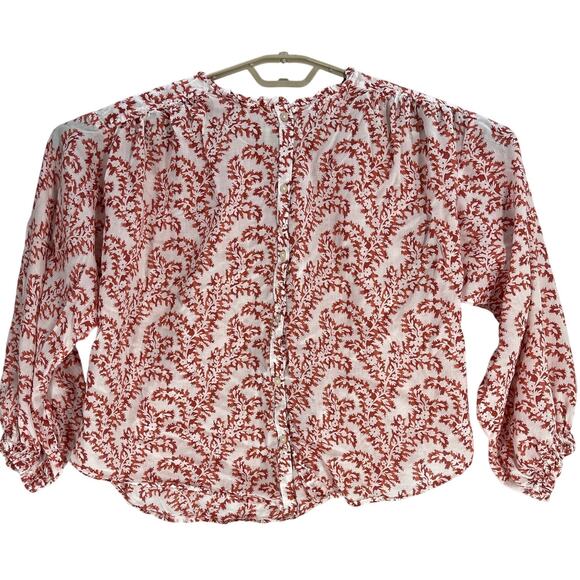 LOFT Blouse Size M Red White Button Up Bohemian Lightweight Cotton Blend Casual - Picture 2 of 9